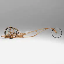 Michael Cooper, Unique and Important Soapbox Derby Car, 1975, laminated red oak, aluminum, Plexiglas, nylon, bicycle wheels