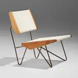 Maurice Martiné, Rare lounge chair, 1946-50, cotton cord, tubular steel, oak