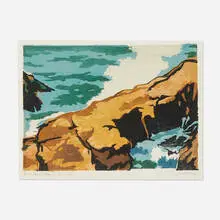 William S. Rice, Santa Cruz Cliffs, c. 1925, woodblock print in colors on Japanese paper