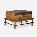 John Dickinson, Rare Et Cetera occasional table, 1967, oak, lacquered and gilt wood, lacquered leather