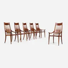 Sam Maloof, Important dining chairs, set of six, 1979, walnut