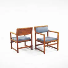 Edward Wormley, chairs, 1950s, walnut, upholstery