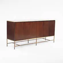 credenza by Paul McCobb, 1958, walnut, brass, travertine, sold Jun 2001