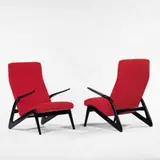 Alfred Hendrickx, lounge chairs, c. 1955, ebonized wood, wool