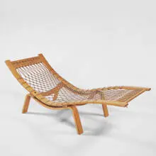 Hammock lounge by Hans J. Wegner, 1967, oak, flagline, metal, sold Jun 2001