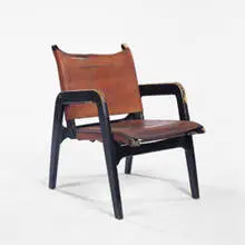 chair by Ilmari Tapiovaara, 1947, birch, leather, sold Jun 2001
