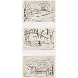 Oscar Florianus Bluemner, Three Views of Bloomfiled, NJ (Three Drawings), 1921, graphite on paper