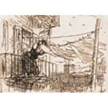 John Sloan, Hanging Clothes, c. 1920, drypoint etching on laid paper