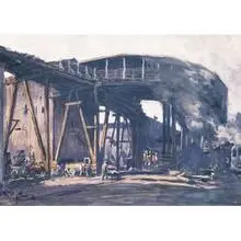 Vogt, Building the Elevated by Louis Charles, c. 1910, gouache on paper, sold May 2001