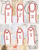 Donald Baechler, SIX FINGERS, 1993, Acryl auf Papier und Stoff, collagiert