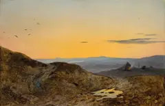 Robert Kummer, Schottische Landschaft im Abendleuchten“. Nach 1851, Öl auf Leinwand