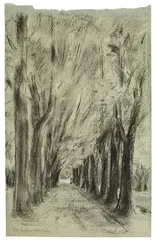 Allee by Max Liebermann, Um 1890, Kreide, weiß gehöht, auf blaugrauem Papier, sold Nov 2014