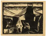 Thüringisches Dorf by Lyonel Feininger, 1918, Holzschnitt auf dünnem Papier, sold Nov 2013