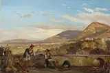 Carl Götzloff, Paar mit Kind vor italienischer Landschaft, Um 1830, Öl auf Leinwand