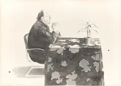 Henry at table by David Hockney, 1976, Lithografie auf Arches-Velin, sold May 2023