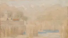 Antonio Calderara, Paesaggio di Bussana, 1955, Öl auf Holz, auf Holz montiert