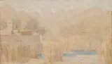 Antonio Calderara, Paesaggio di Bussana, 1955, Öl auf Holz, auf Holz montiert