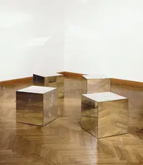Broken Mirror Cubes by Jeppe Hein, 2005, 4 verspiegelte Holzwürfel, sold Nov 2010