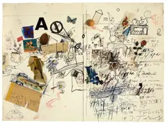 Prunier by Jean Tinguely, Um 1960, Mischtechnik und Collage auf Papier (aus einem Skizzenblock), sold Nov 2010