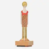 Heavy Metal Doll: Summer/Winter by Pamela Weir-Quiton, 1964/2022, sterling silver, copper, aluminum, enamel, jade, lignum vitae, coral, ebony, wenge, maple, sold Sep 2024
