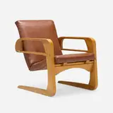 Kem Weber, Rare Airline chair from the Walt Disney Studios, Burbank, CA, 1934, ash, birch plywood, steel, vinyl upholstery, leather, copper tacks