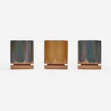 Planters, set of three by David Cressey, c. 1968, Flame-glazed terracotta, sold Jul 2024
