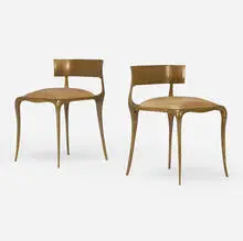 Paul Mathieu, Aria chairs, pair, 2006, cast bronze, upholstery
