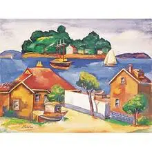 Flushing Bay by Jan Matulka, c. 1925, gouache on paper, sold May 2001