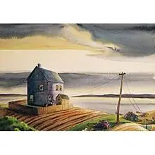 Leon Moore, Untitled (House Near Lake), watercolor on paper