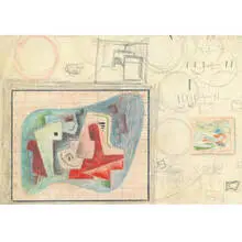 Group of 4 drawings by Alexander Corazzo, one pictured colored pencil on paper, one watercolor on paper, sold May 2001