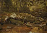 Georg Heinrich Crola, Bachlauf bei Ilsenburg, 1841, Öl auf Papier, auf Pappe aufgezogen