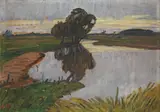 Otto Modersohn, Partie am Wümme-Nordarm, 1911, Öl auf Malpappe, auf Holz aufgezogen