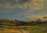 Carl Theodor Reiffenstein, BLICK VOM NIEDERWALD AUF RHEINHESSEN, Um 1850, Öl auf Leinwand