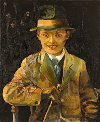 Cornelia Schleime, Junger Förster, 1996, Acryl, Asphaltlack und Schellack auf Leinwand