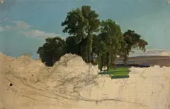 Landschaft mit Baumgruppe (Studie) by Carl Hummel, Um 1870, Öl über Kreide auf Leinwand, sold Nov 2011