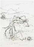 Carlfriedrich Claus, Mikro-Kombinat: Vorversuchende Gedanken-Affekt-Bewegung: an das Dass, 1963, Tuschfeder auf vier Transparentpapieren, übereinander gelegt (Blätter 1, 2, 4 und 5)