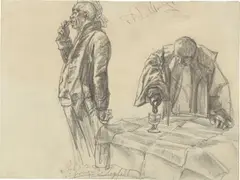 Adolph von Menzel, Studie zu Heinrich von Kleist: „Der zerbrochene Krug“. (Vor) 1877, Kreide auf leichtem Karton