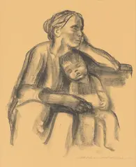 Käthe Kollwitz, Arbeiterfrau mit schlafendem Jungen, 1927, Lithografie auf Papier