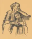 Käthe Kollwitz, Arbeiterfrau mit schlafendem Jungen, 1927, Lithografie auf Papier