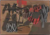 Fritz Winter, Rot zwischen Grau, 1953, Öl auf Papier, auf Leinwand aufgezogen