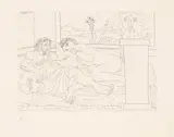 Pablo Picasso, Vieux sculpteur grec avec modèle, vase aux trois anémones et autoportrait sculpté, 1933, Radierung auf Velin
