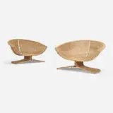 Miller Fong, Lotus lounge chairs, pair, c. 1968, wicker over stainless steel