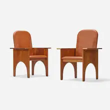 Gerald McCabe, Chairs, pair, c. 1980, shedua, leather