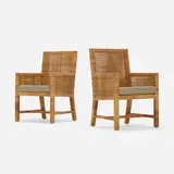 Danny Ho Fong, Armchairs, pair, c. 1965, cane, teak, upholstery