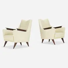 Raphael Raffel, Armchairs from the Collection of Jim Carrey, pair, c. 1955, leather, walnut