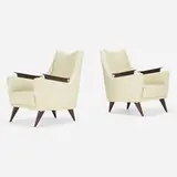Raphael Raffel, Armchairs from the Collection of Jim Carrey, pair, c. 1955, leather, walnut