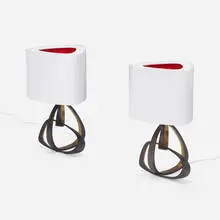 Hervé van der Straeten, Volubile PM 321 table lamps from the Collection of Jim Carrey, pair, c. 2010, bronze with two-tone patina, silk shades