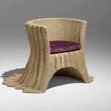 Milukan chair from the Collection of Jim Carrey by Christian Astuguevieille, 2012, hemp rope, upholstery, sold Jul 2024