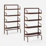 attribution Jacques Adnet, Bookshelves, pair, c.1955, leatherette over wood and steel, brass