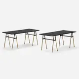 Jacques Adnet, Low tables, pair, c. 1955, leatherette over wood, brass